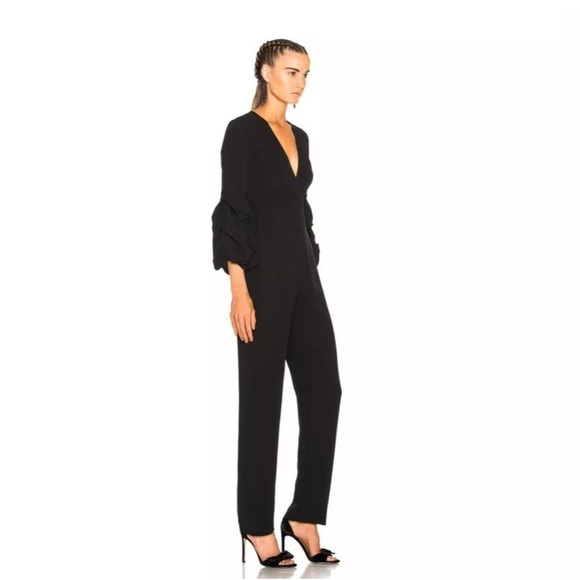 Alexis Black V-Neck Maximila Ruched-Sleeves Skinny-Leg Crepe Jumpsuit Size Small - Picture 2 of 12